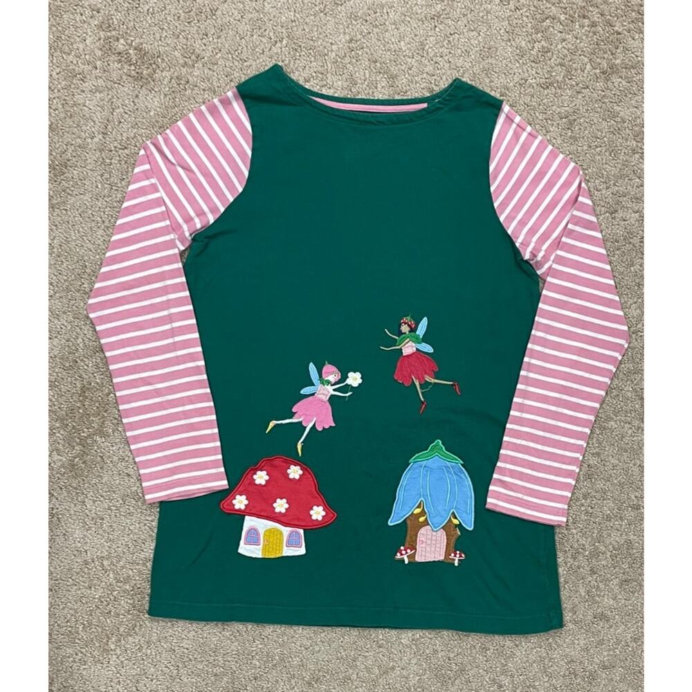 Mini Boden Kids Fairy Mushroom House Appliqué Long Sleeve Tunic Top Green 11-12Y - Picture 2 of 7